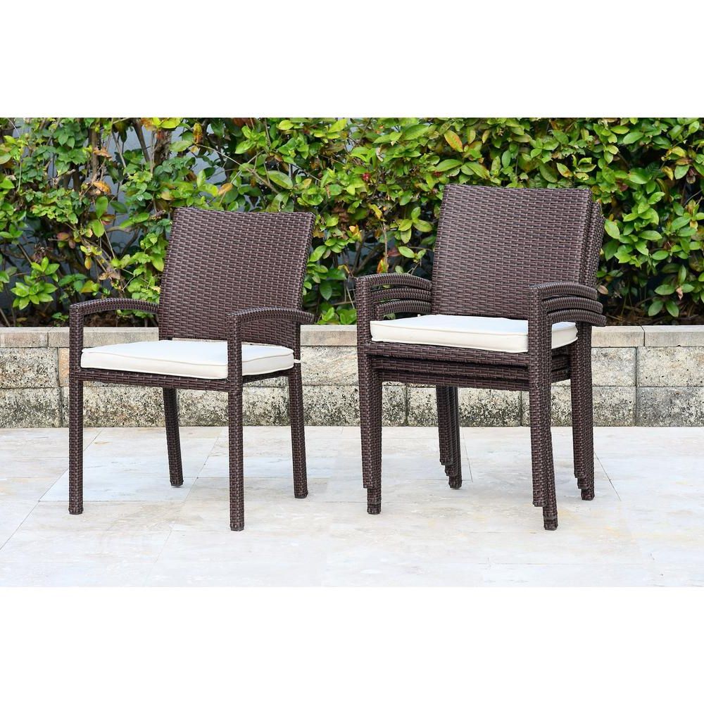 2019 Atlantic Contemporary Lifestyle Liberty Brown Patio Dining Armchair Set Pertaining To Off White Cushion Patio Dining Sets (View 15 of 15)