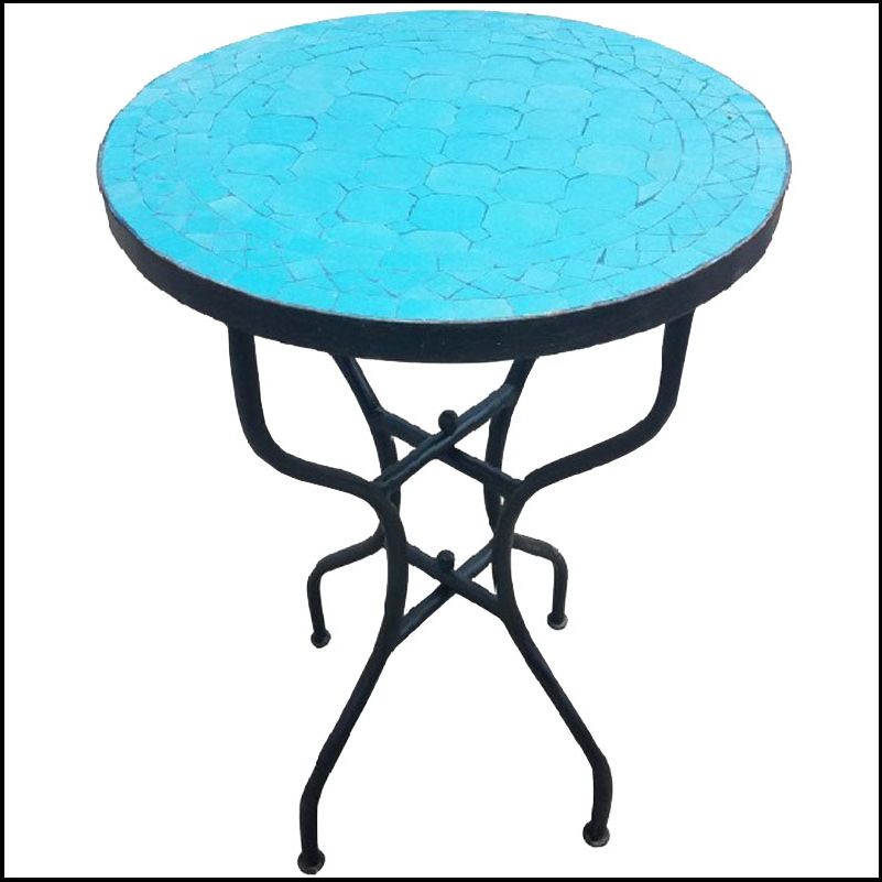 2019 Blue Mosaic Black Iron Outdoor Accent Tables Regarding 20" All Turquoise Moroccan Mosaic Table – Living Morocco (View 12 of 15)