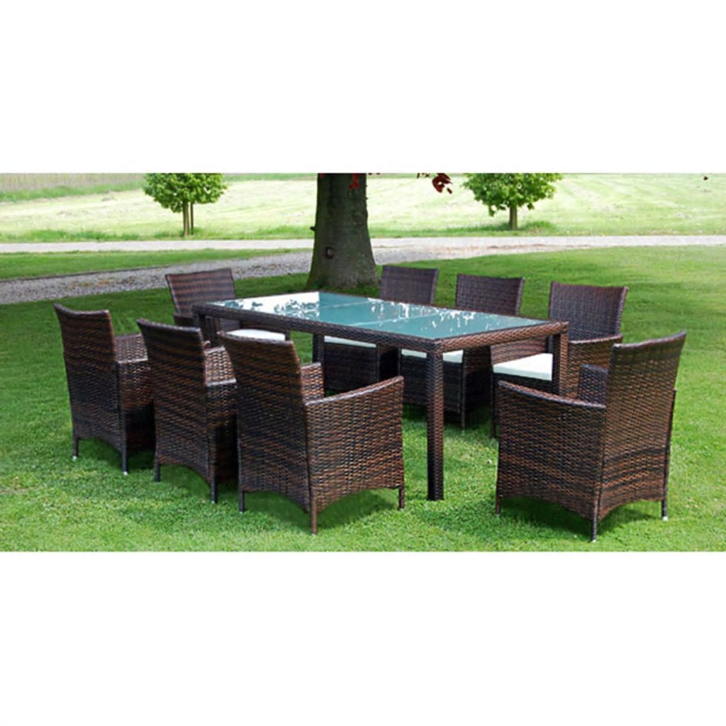 2019 Brown 9 Piece Outdoor Dining Sets With Regard To 9 Piece Outdoor Dining Set With Cushions Poly Rattan Brown – Walmart (View 10 of 15)