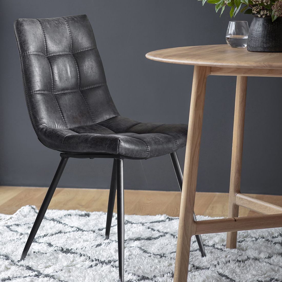 2019 Charcoal Fabric Patio Chair And Side Table In Set Of Two Charcoal Grey Faux Leather Dining Chairs (View 3 of 15)
