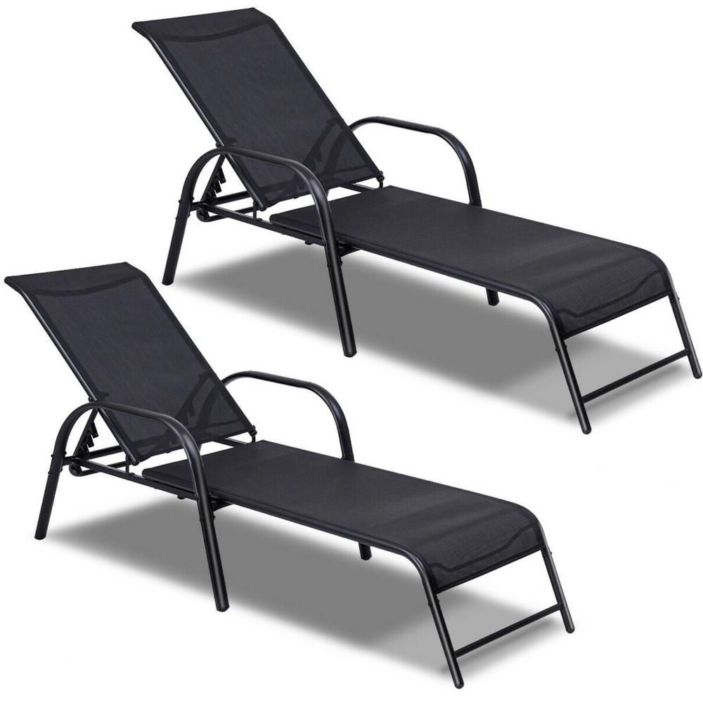 2019 Costway Black 2 Pieces Of Metal Steel Back Adjustable Outdoor Chaise For Adjustable Outdoor Lounger Chairs (View 5 of 15)