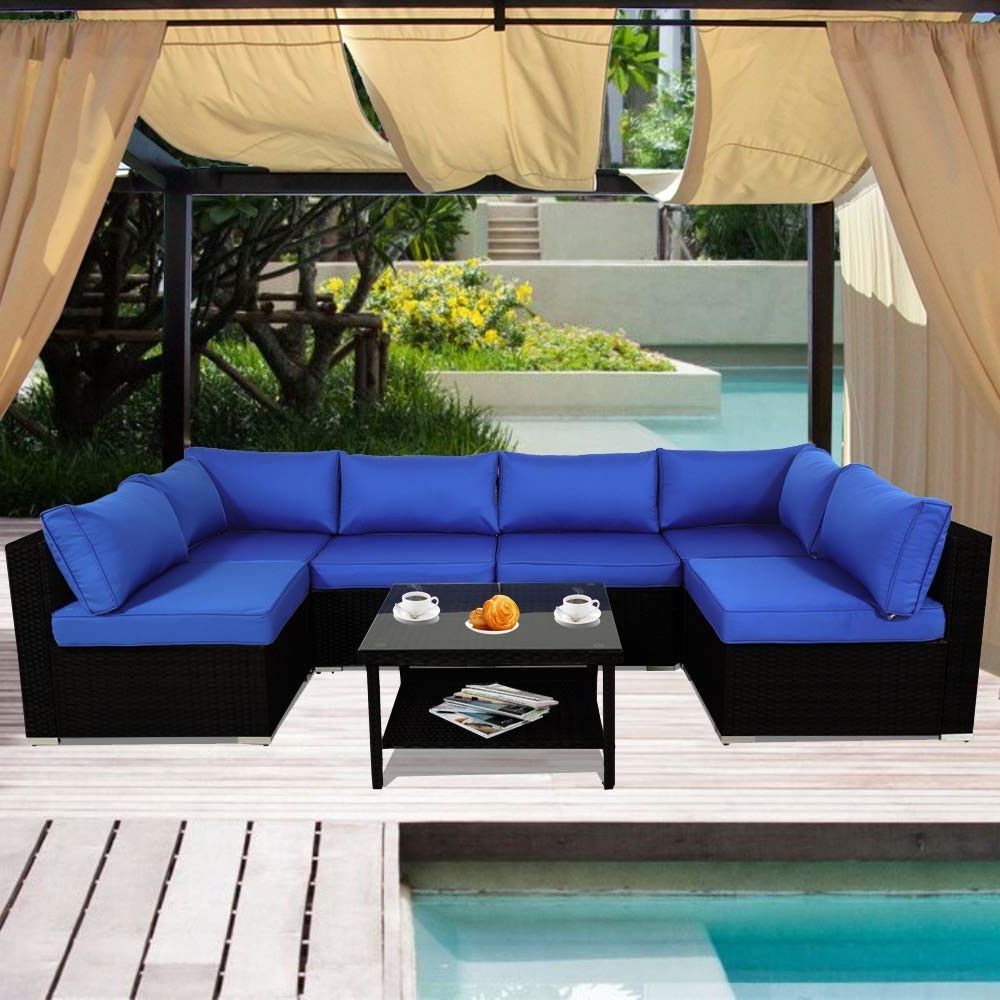 2019 Fabric Outdoor Middle Chair Sets Throughout Patio Sofa Outdoor Rattan Couch Wicker 7pcs Sectional (View 5 of 15)
