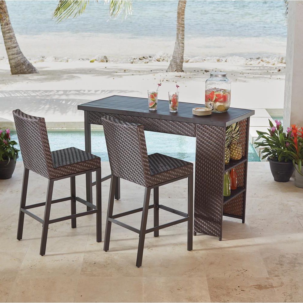 2019 Hampton Bay Rehoboth 3 Piece Wicker Outdoor Bar Height Dining Set 720 Throughout 3 Piece Bistro Dining Sets (View 9 of 15)