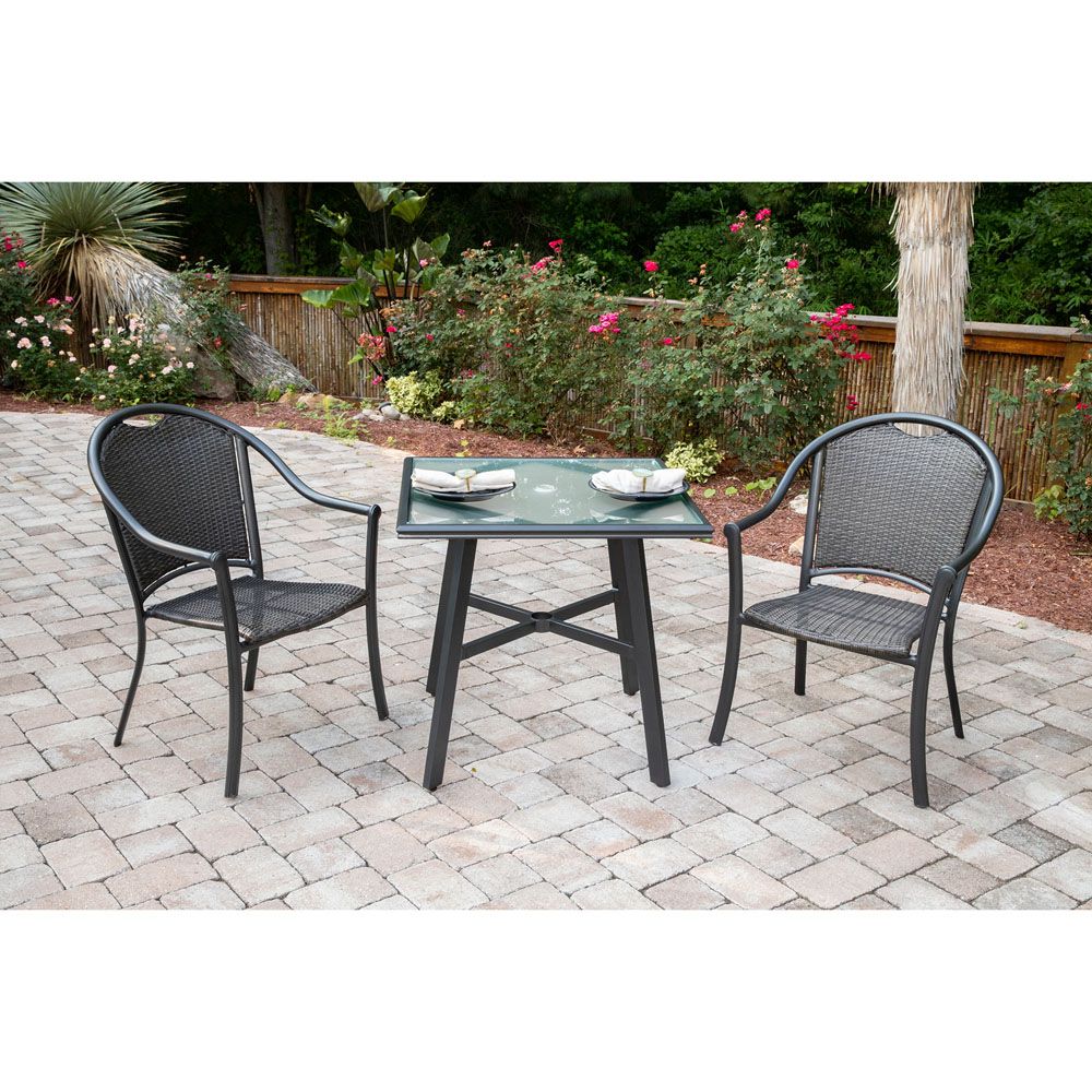 2019 Hanover Bambray 3 Piece Commercial Grade Patio Set With 2 Woven Dining In 3 Piece Outdoor Table And Chair Sets (View 7 of 15)