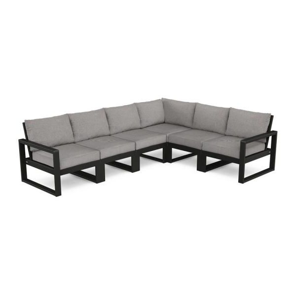 2019 Mist Fabric Outdoor Patio Sets With Polywood Edge 6 Piece Plastic Outdoor Deep Seating Sectional Set With (View 10 of 15)