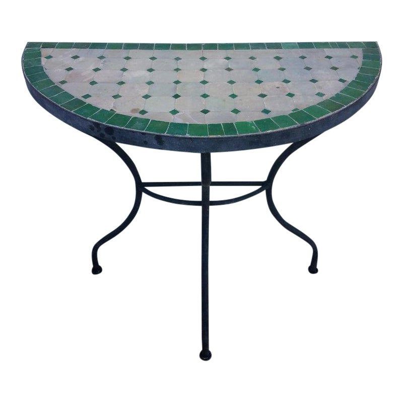 2019 Moroccan Natural With Green Trim Mosaic Demilune Table (View 3 of 15)