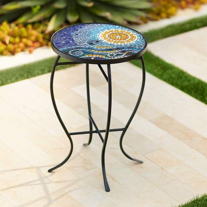 2019 Ocean Mosaic Black Iron Outdoor Accent Table – #6f (View 3 of 15)