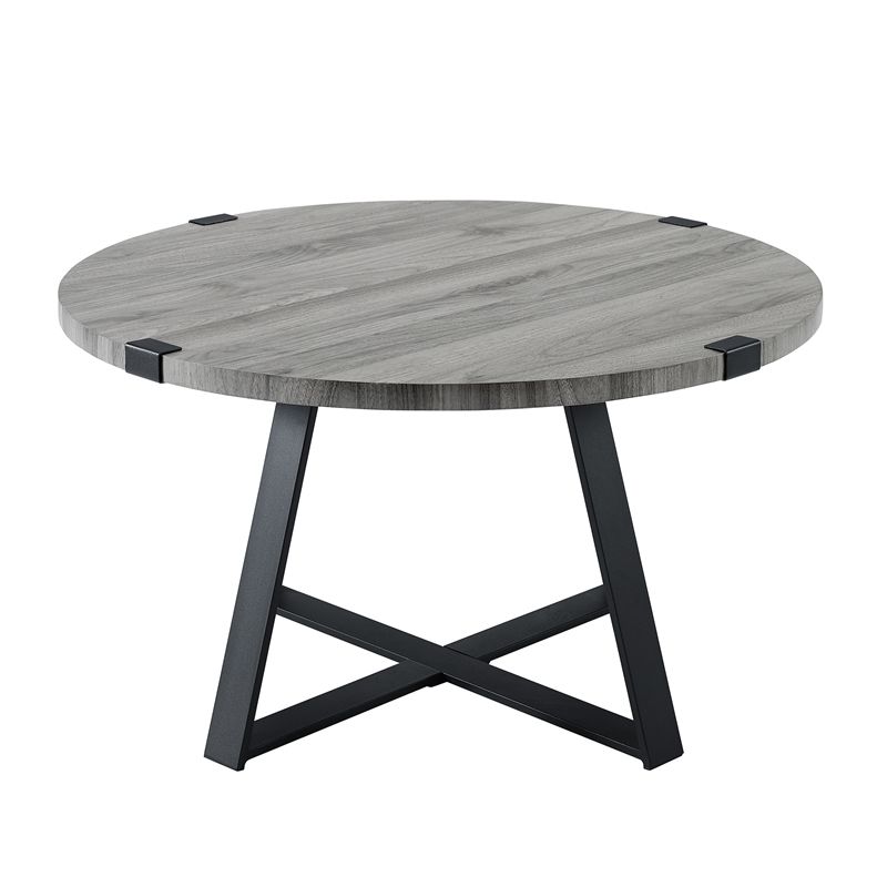 2019 Wood And Steel Outdoor Side Tables Regarding 30" Rustic Round Metal Wrap Coffee Table – Slate Gray – Af30mwctsg (View 10 of 15)