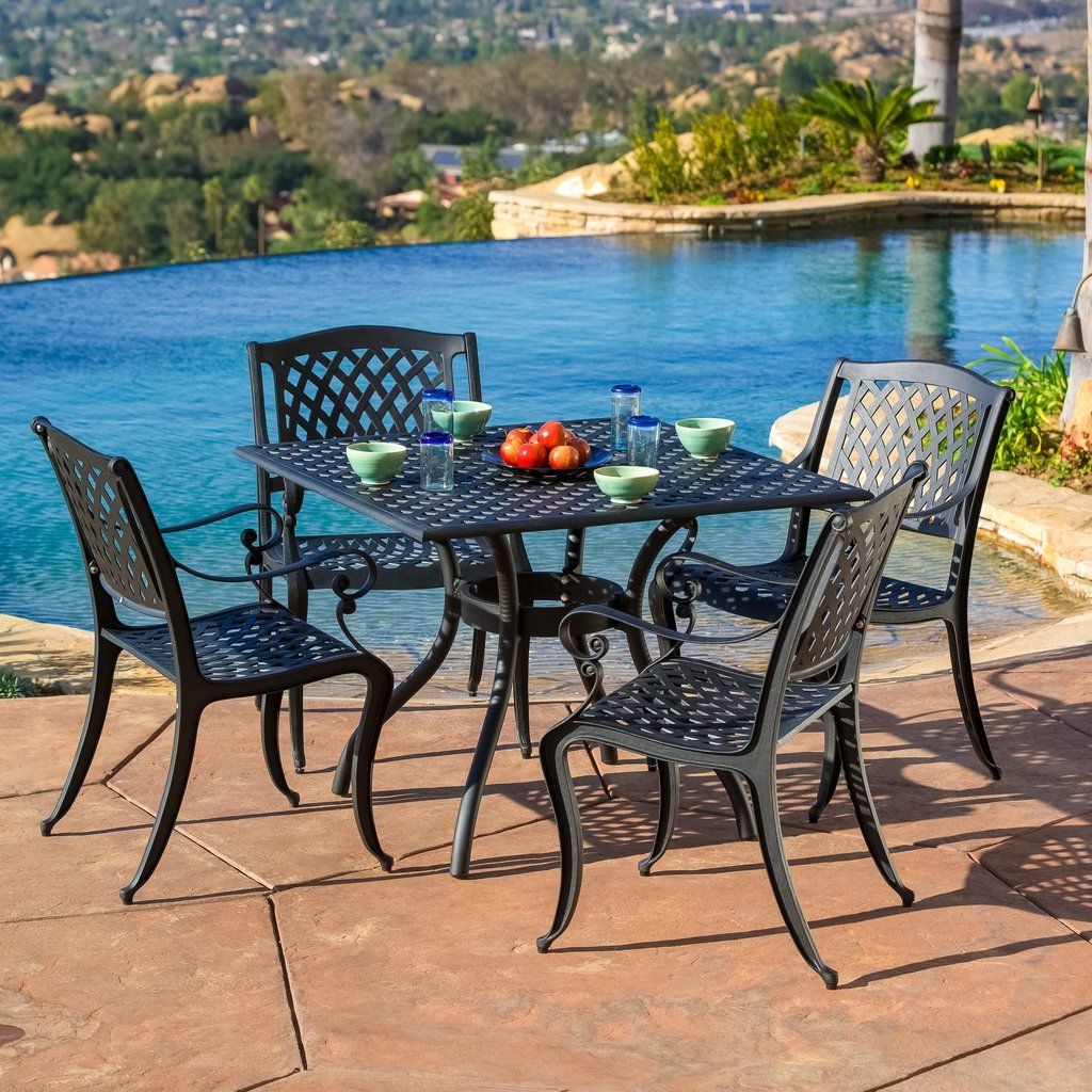 2020 5 Piece Patio Dining Set With Regard To Marietta Cast Aluminum 5 Piece Outdoor Dining Set With Square Table (View 11 of 15)