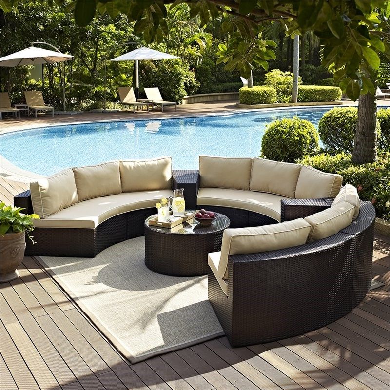 2020 6 Piece Outdoor Sectional Sofa Patio Sets Within Crosley Catalina 6 Piece Wicker Curved Patio Sectional Set In Brown And (View 2 of 15)