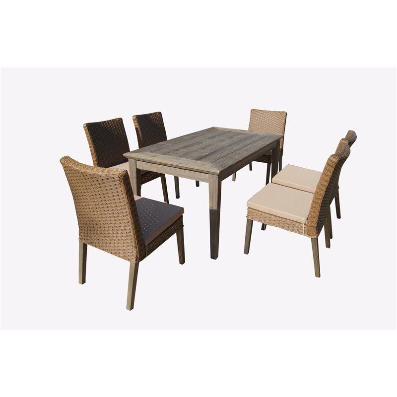 2020 Dark Brown Patio Dining Sets Pertaining To Winchester 7 Piece Antique Grey Hard Wood/dark Brown All Weather Wicker (View 10 of 15)