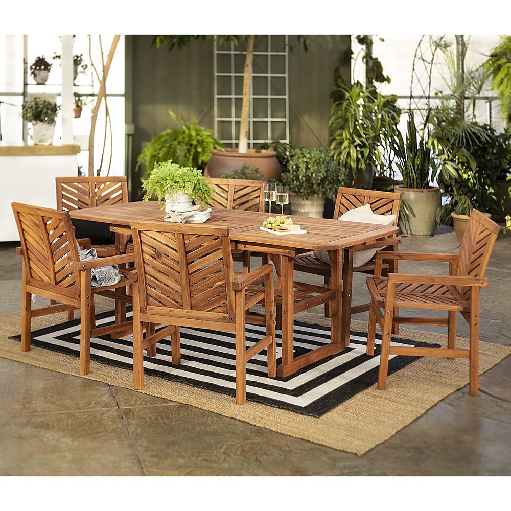 2020 Extendable 7 Piece Patio Dining Sets Pertaining To Walker Edison 7 Piece Windsor Acacia Wood Extendable Patio Dining Set (View 1 of 15)