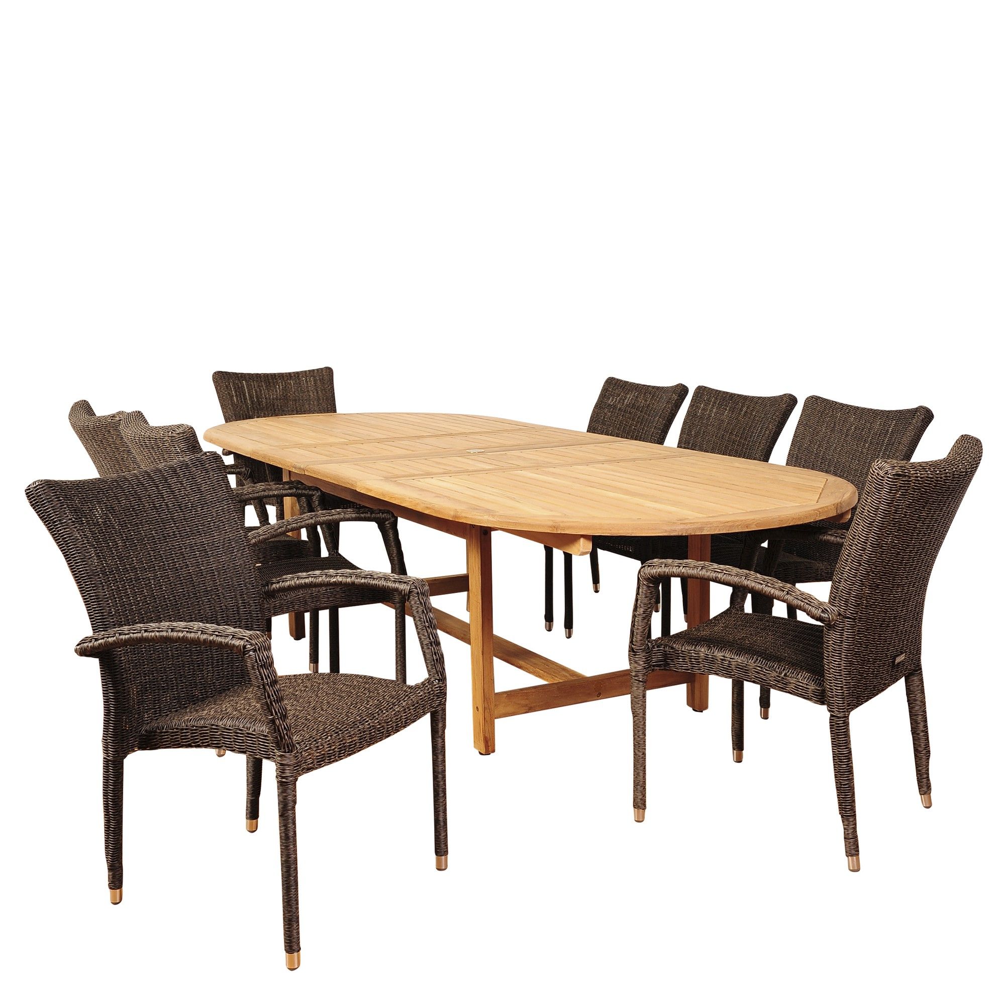 2020 Extendable Patio Dining Set With 9 Piece Brown And Gray Ocean Grove Teak Oval Double Extendable Outdoor (View 3 of 15)