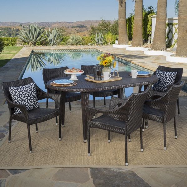 2020 Tinos Outdoor 7 Piece Oval Wicker Dining Setchristopher Knight Home Intended For Oval 7 Piece Outdoor Patio Dining Sets (View 6 of 15)