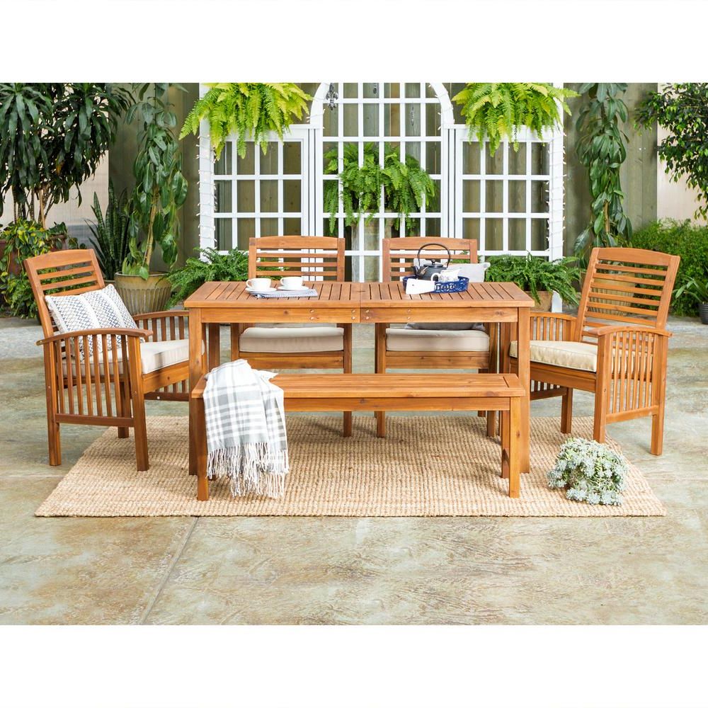 2020 Walker Edison Furniture Company 6 Piece Brown Outdoor Classic For White Wood Soutdoor Seating Sets (View 14 of 15)