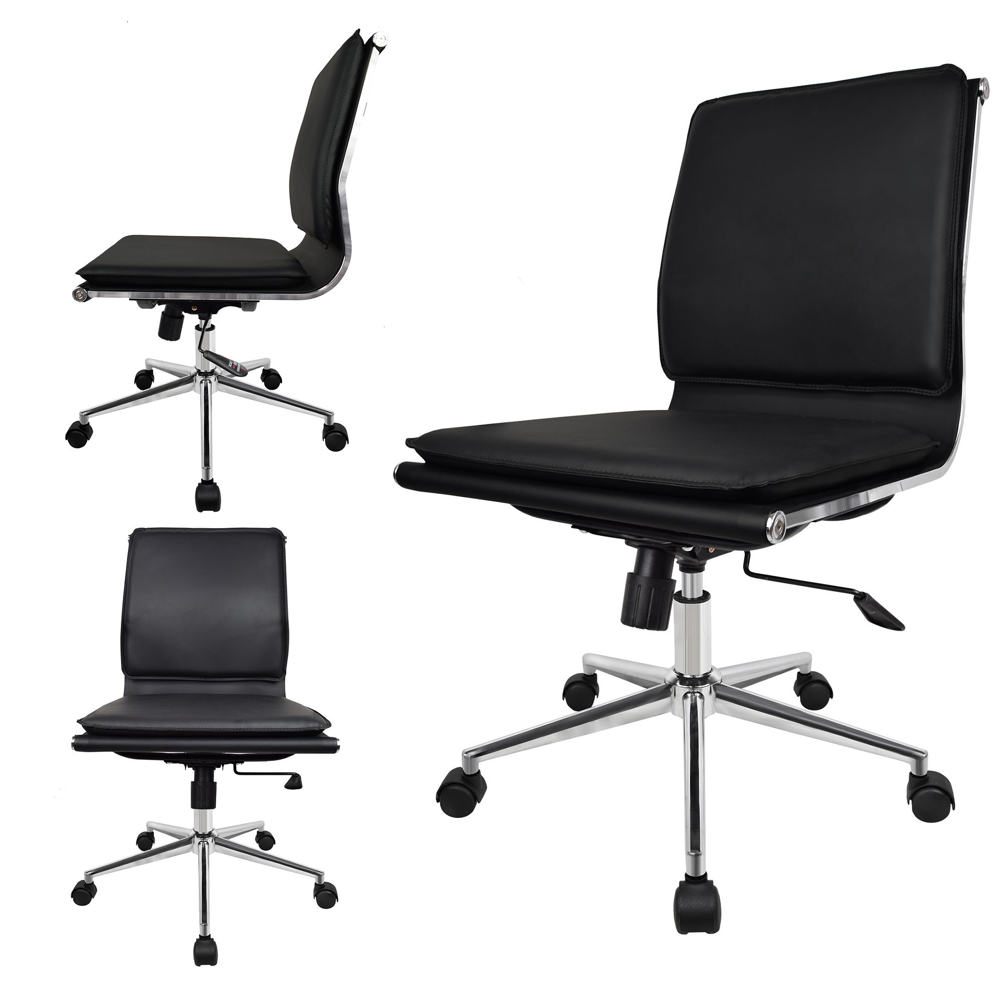 2xhome Black Modern Ergonomic Executive Solid Mid Back Pu Leather No With Well Known Modern Adjustable Back Outdoor Chairs (View 13 of 15)
