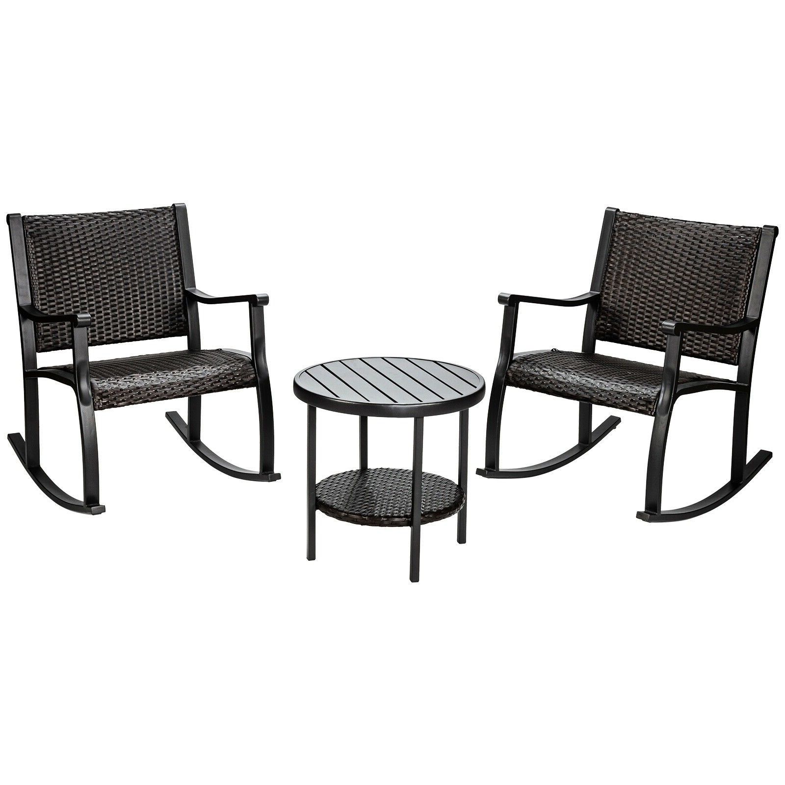 3 Pcs Patio Rattan Furniture Set With Coffee Table And Rocking Chairs Throughout Best And Newest Outdoor Rocking Chair Sets With Coffee Table (View 3 of 15)