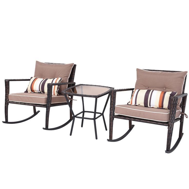 3 Pcs Patio Rattan Wicker Furniture Set Rocking Chair Coffee Table Intended For Latest Outdoor Rocking Chair Sets With Coffee Table (View 4 of 15)