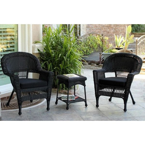3 Piece Black Resin Wicker Patio Chairs And End Table Furniture Set Pertaining To Current 3 Piece Outdoor Table And Chair Sets (View 13 of 15)