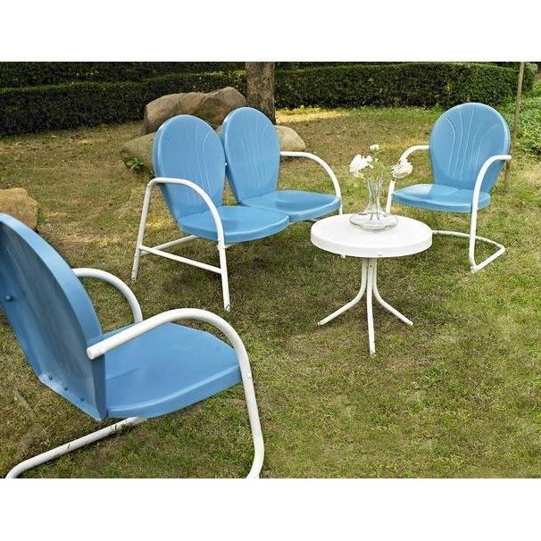 3 Piece Metal Set – Loveseat & 2 Chairs In Sky Blue Finish – Griffith Inside Most Recent Blue 3 Piece Outdoor Seating Sets (View 4 of 15)