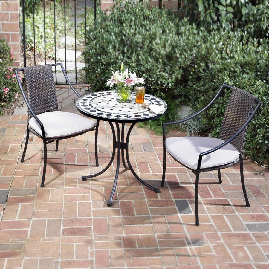 3 Piece Outdoor Table And Chair Sets Regarding Most Recent Home Styles Marble 3 Piece Metal Frame Wicker Bistro Patio Dining Set (View 2 of 15)