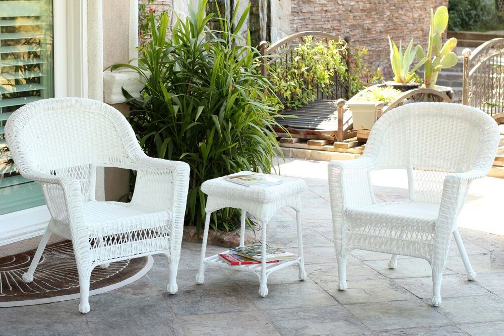 3 Piece Outdoor Table And Loveseat Sets For Well Known 3 Piece White Resin Wicker Patio Chairs And End Table Furniture Set (View 15 of 15)