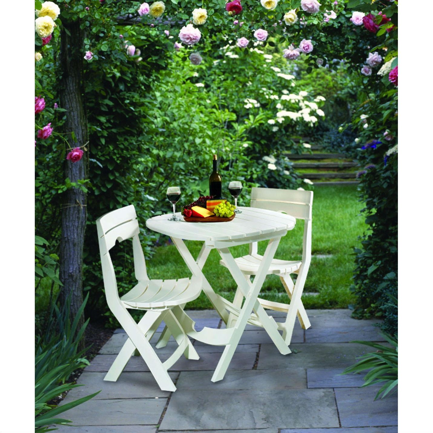 3 Piece Patio Bistro Sets Within Newest 3 Piece Folding Outdoor Patio Furniture Bistro Set In White (View 13 of 15)