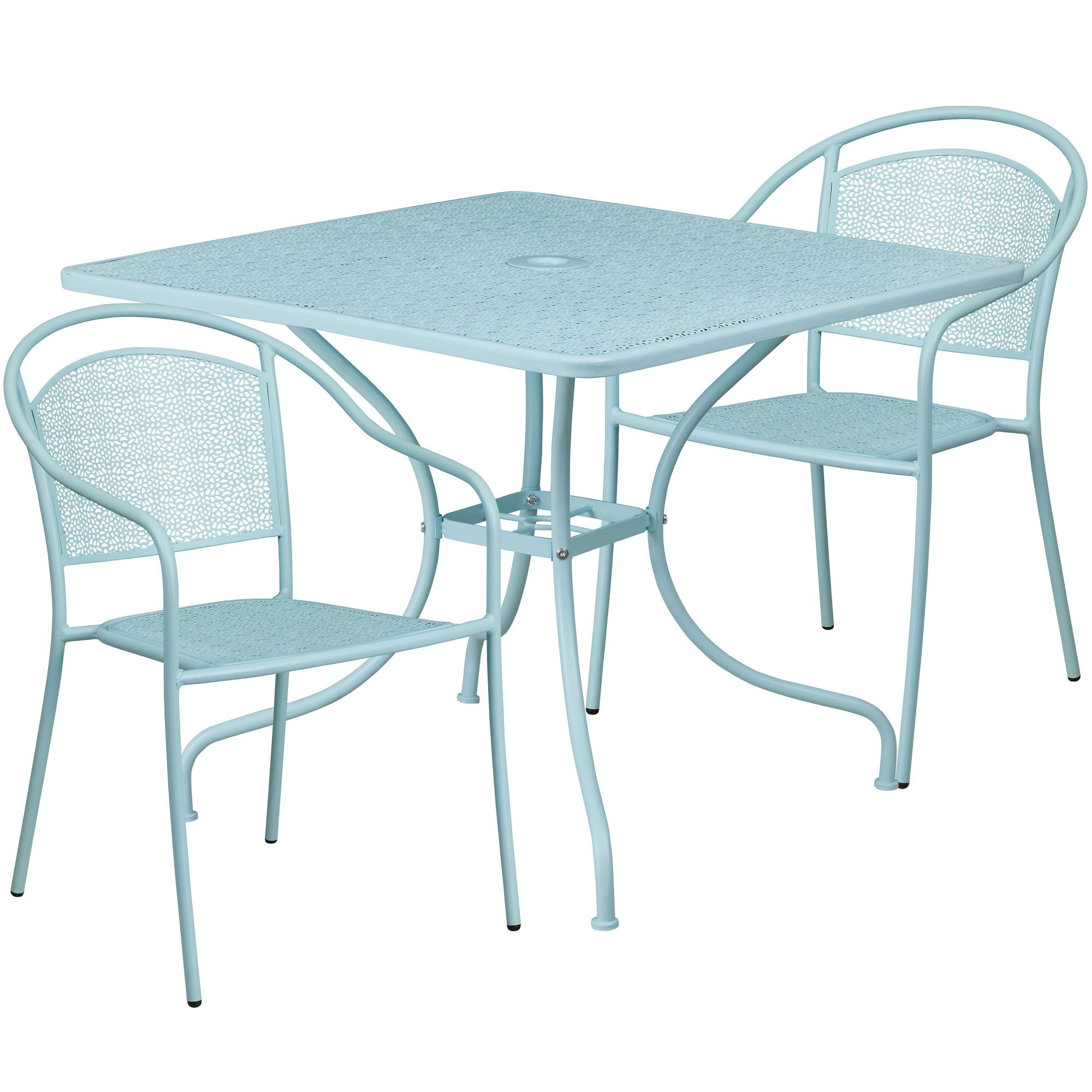 3 Piece Sky Blue Square Contemporary Outdoor Furniture Patio Table With Regarding Well Known Blue 3 Piece Outdoor Seating Sets (View 12 of 15)