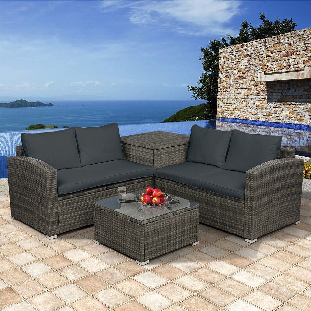 4 Piece Outdoor Furniture Wicker Patio Garden Dining Sets, Patio Throughout Current 4 Piece Gray Outdoor Patio Seating Sets (View 2 of 15)