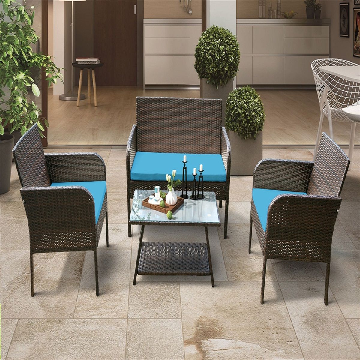 4 Piece Outdoor Seating Patio Sets With Regard To Well Liked 4 Piece Rattan Sofa Sets Seating Group With Cushions, Outdoor Ratten (View 6 of 15)