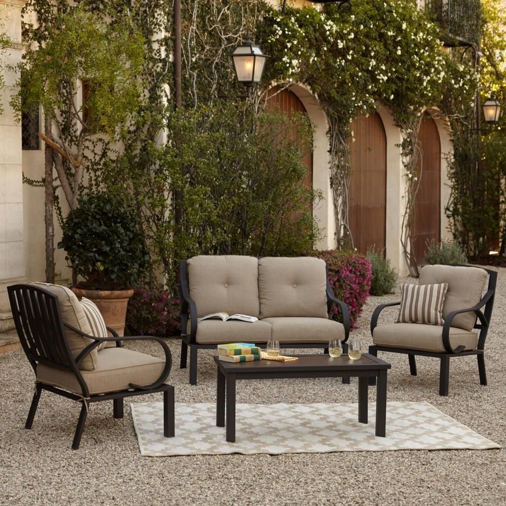 4 Piece Outdoor Sectional Patio Sets Inside Preferred Royal Garden Norman 4 Piece Patio Conversation Set With Beige Cushions (View 9 of 15)