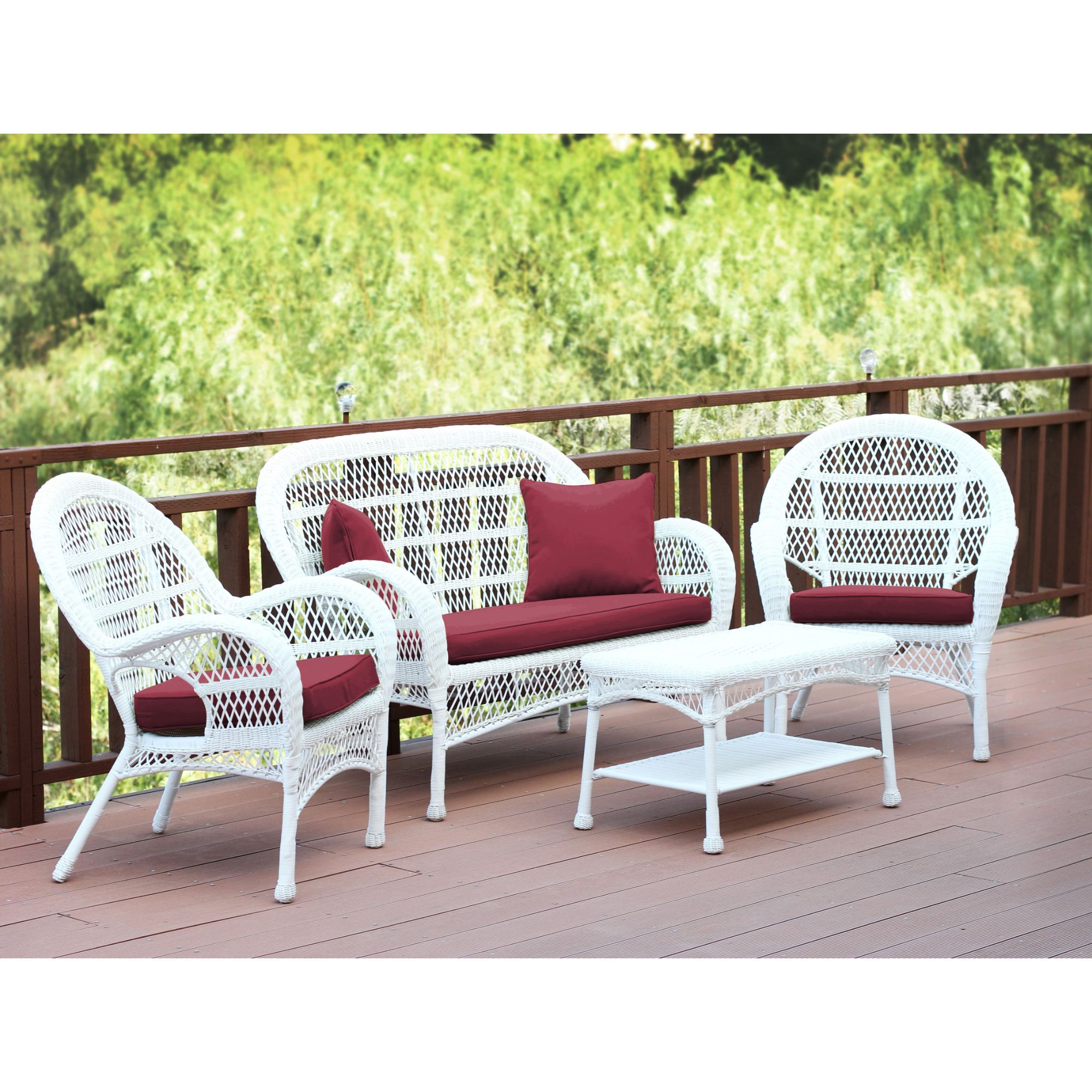 4 Piece Outdoor Sectional Patio Sets Within Latest 4 Piece White Wicker Outdoor Furniture Patio Conversation Set – Red (View 14 of 15)