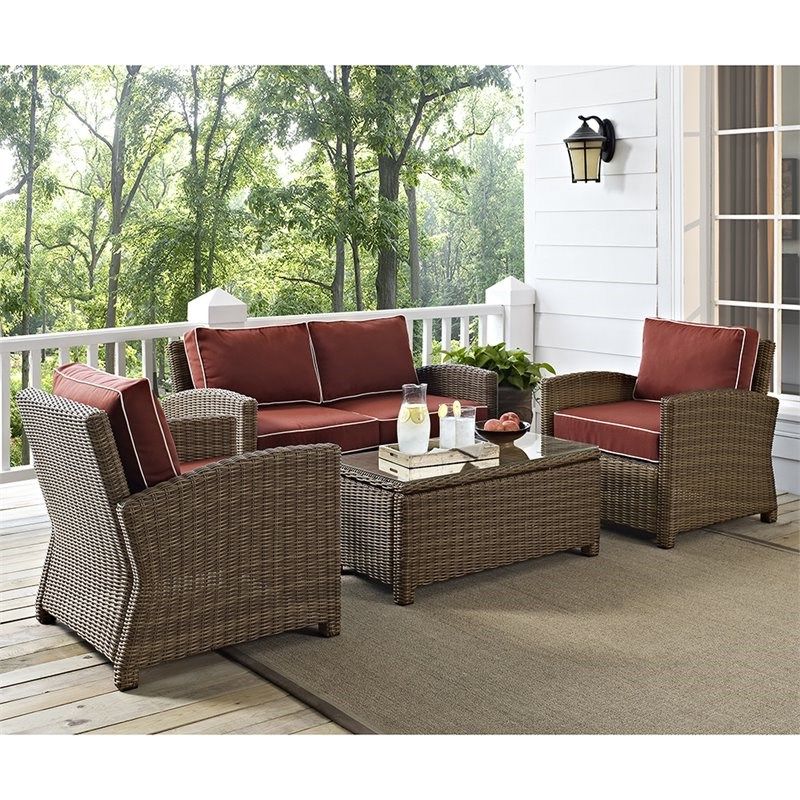 4 Piece Outdoor Wicker Seating Sets With Trendy Crosley Bradenton 4 Piece Wicker Patio Sofa Set In Brown And Sangria (View 10 of 15)