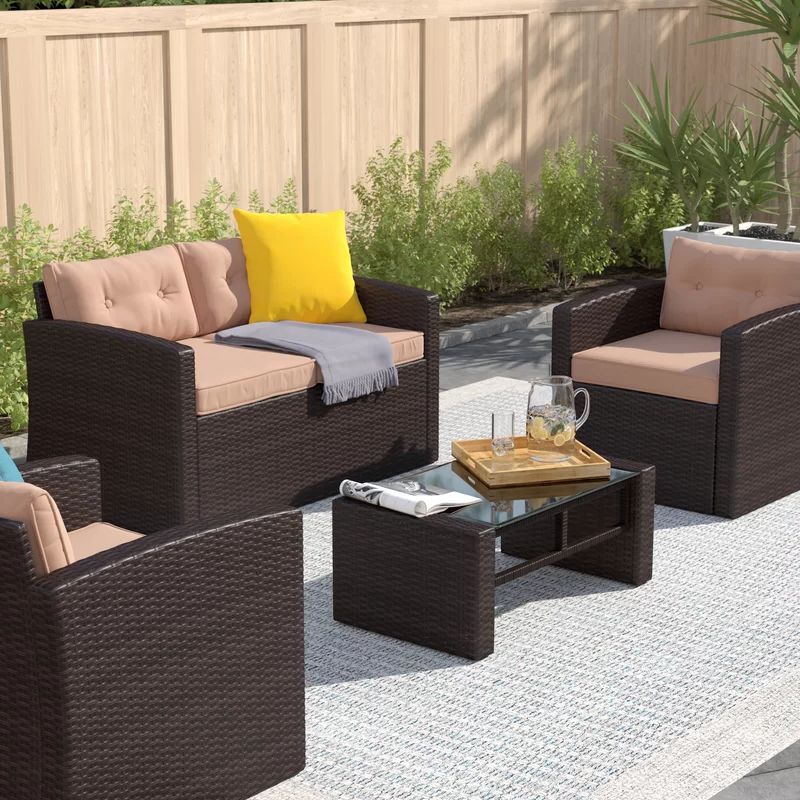 4 Piece Wicker Outdoor Seating Sets Throughout 2019 Guion 4 Piece Wicker Seating Group With Cushions In  (View 8 of 15)