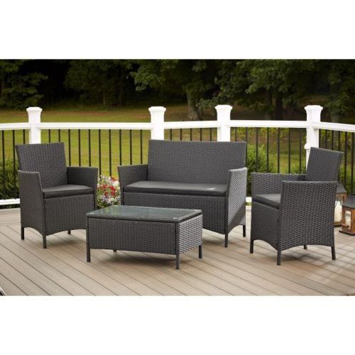 4 Piece Wicker Patio Set Black Outdoor Conversation Living Furniture For Latest Black Cushion Patio Conversation Sets (View 2 of 15)