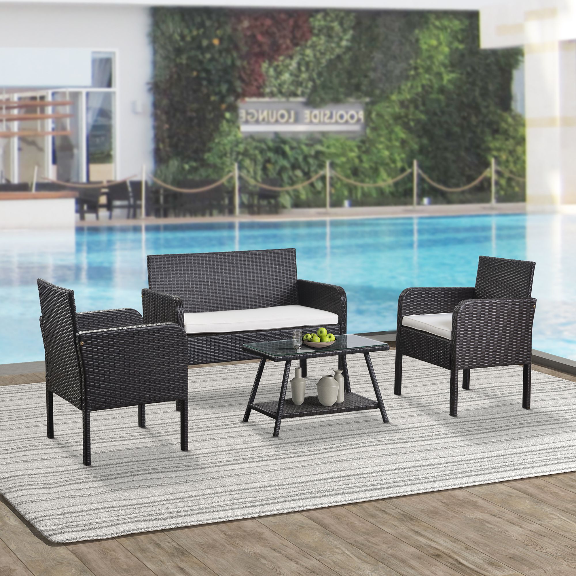 4 Piece Wood Outdoor Bar Sets With Regard To Best And Newest Outdoor Patio Furniture Sets, 4 Piece Brown Wicker Patio Bar Set, 2 Arm (View 1 of 15)