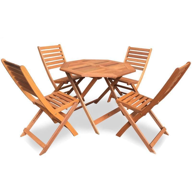 5 Pcs Brown Wooden Dining Set Traditional Octagonal Garden Table In Trendy Octagonal Outdoor Dining Sets (View 7 of 15)