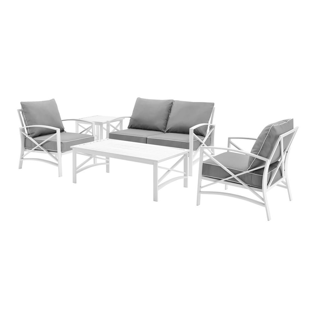 5 Piece 5 Seat Outdoor Patio Sets Intended For Famous Crosley Kaplan White 5 Piece Metal Patio Seating Set With Grey Cushions (View 5 of 15)