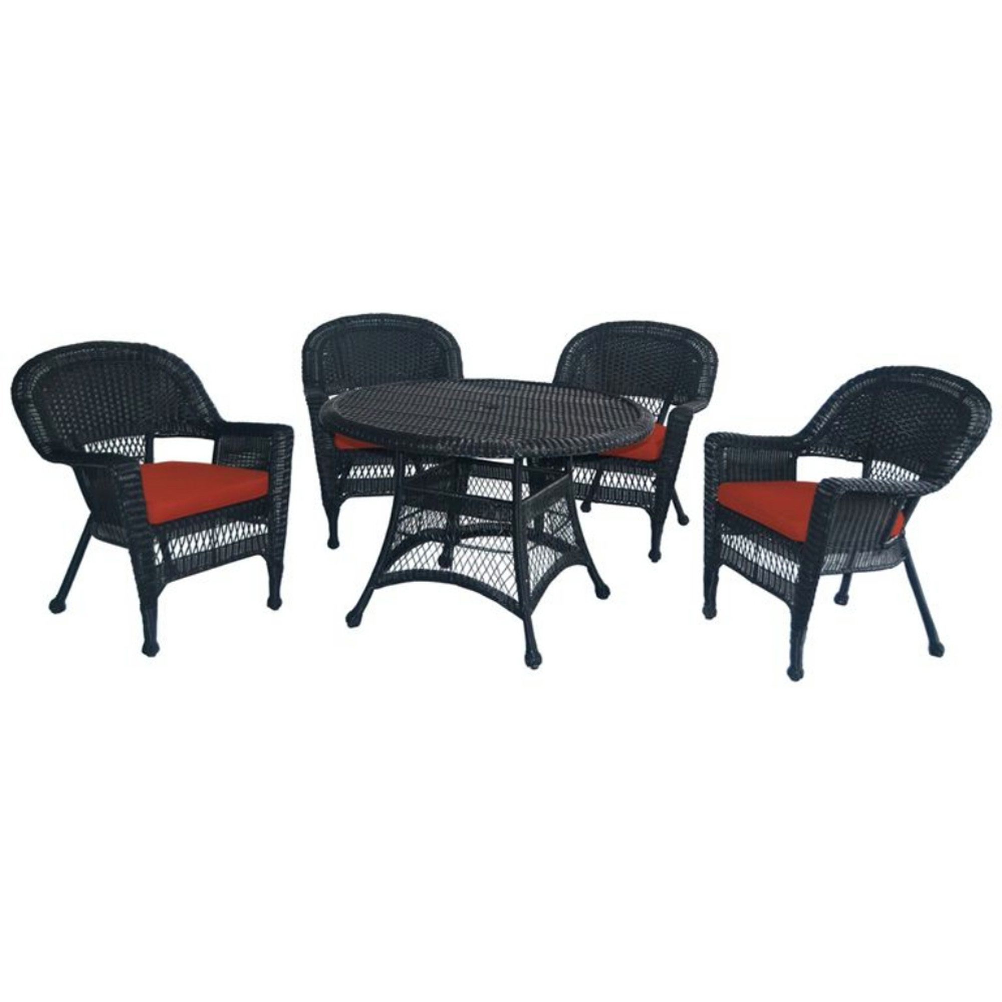 5 Piece Black Resin Wicker Chair & Table Patio Dining Furniture Set Within Most Up To Date Red 5 Piece Outdoor Dining Sets (View 12 of 15)