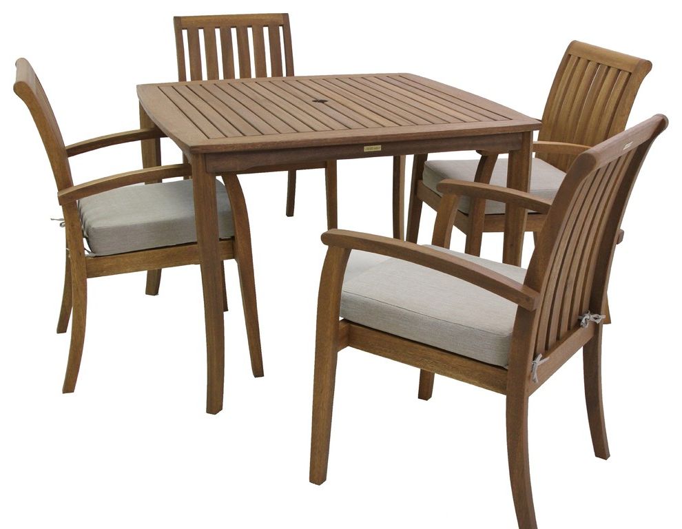 5 Piece Deluxe Eucalyptus Dining Set – Transitional – Outdoor Dining Throughout Famous Eucalyptus Round Dining Sets (View 9 of 15)
