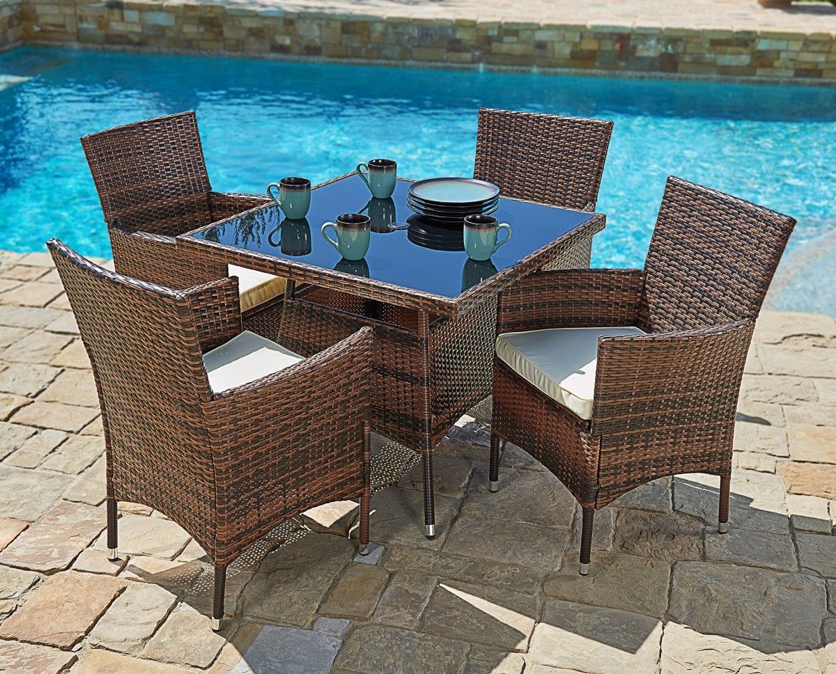 5 Piece Outdoor Bench Dining Sets For Best And Newest Suncrown 5 Piece Wicker Outdoor Dining Set With 35" Square Table (View 5 of 15)