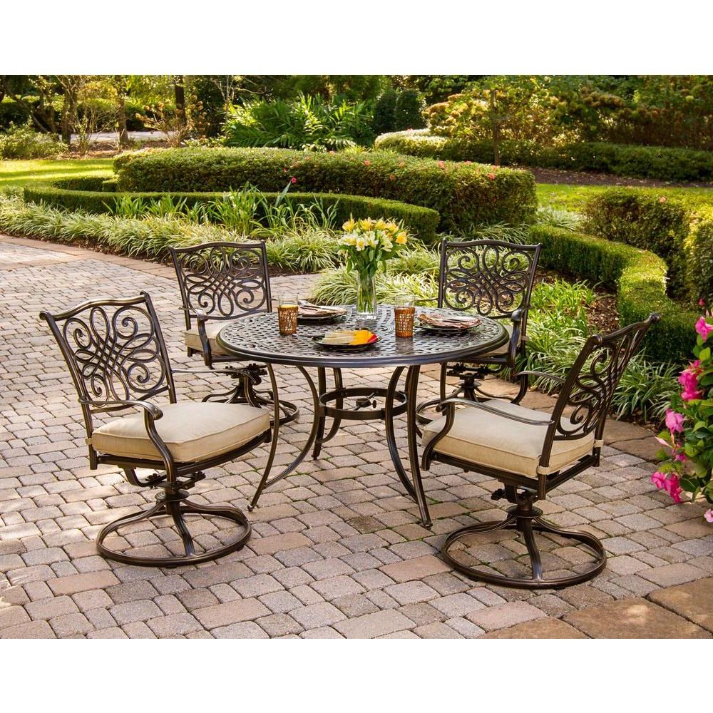 5 Piece Outdoor Bench Dining Sets Pertaining To Widely Used Hanover Traditions 5 Piece Patio Outdoor Dining Set With 4 Cushioned (View 15 of 15)