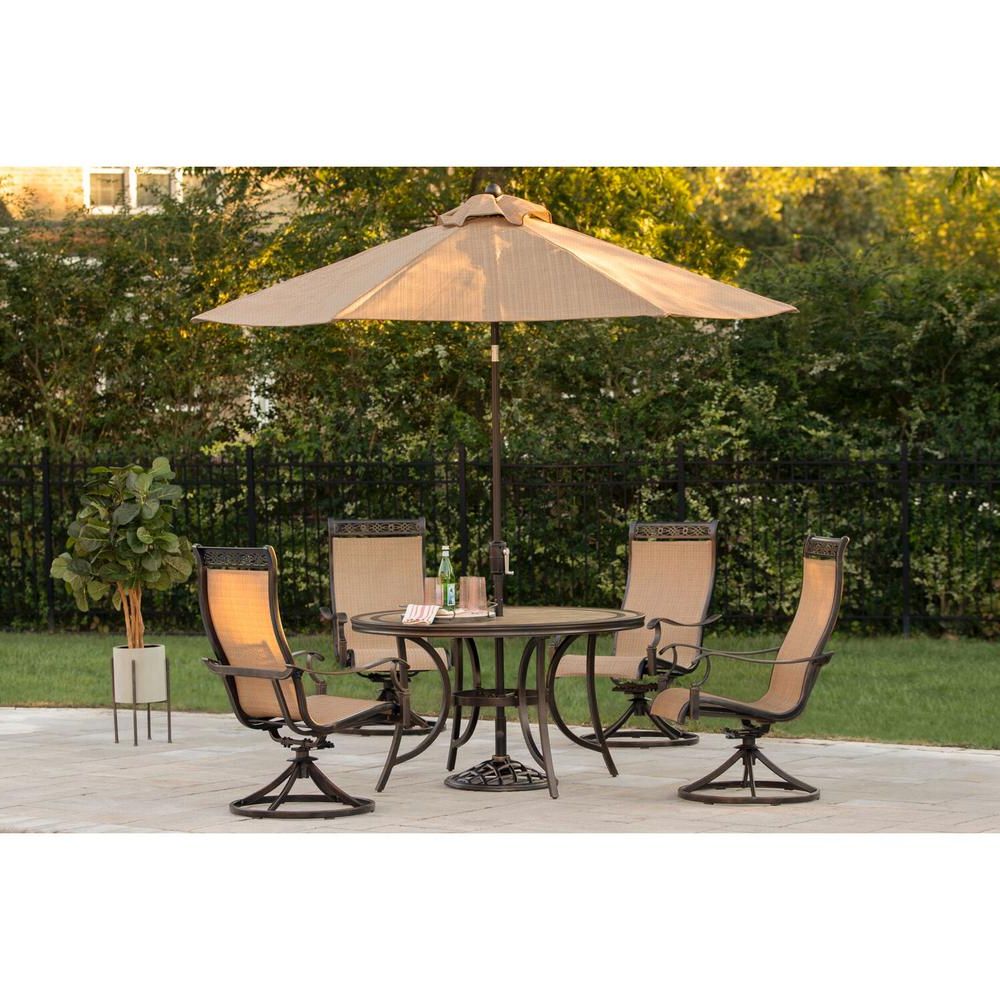 5 Piece Outdoor Seating Patio Sets Pertaining To Most Up To Date Hanover Monaco 5 Piece Outdoor Round Patio Dining Set And 4 Swivel (View 9 of 15)