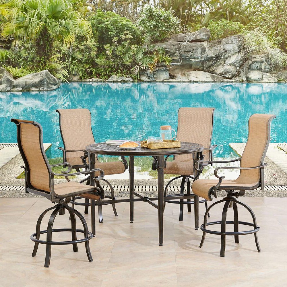 5 Piece Round Patio Dining Sets Throughout Fashionable Hanover Brigantine 5 Piece Aluminum Outdoor Dining Set With 4 Contoured (View 1 of 15)