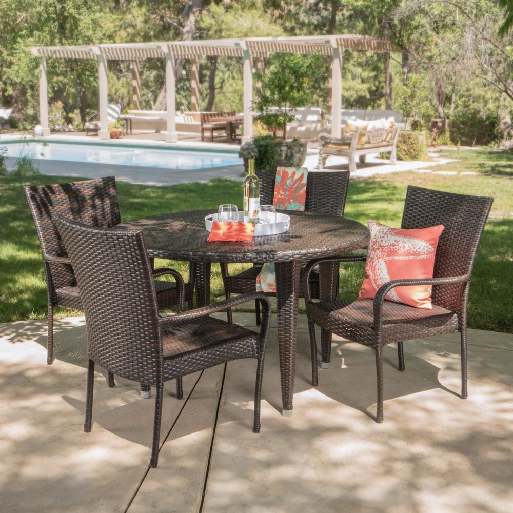5 Piece Round Patio Dining Sets With Regard To Most Current Noble House Marlon Multibrown 5 Piece Wicker Round Outdoor Dining Set (View 10 of 15)