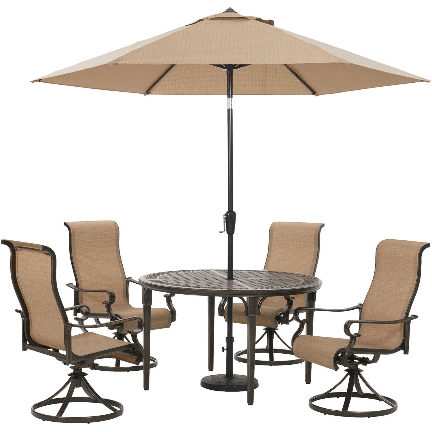5 Piece Round Patio Dining Sets Within Newest Hanover Brigantine 5 Piece Outdoor Dining Set With 4 Sling Swivel (View 7 of 15)