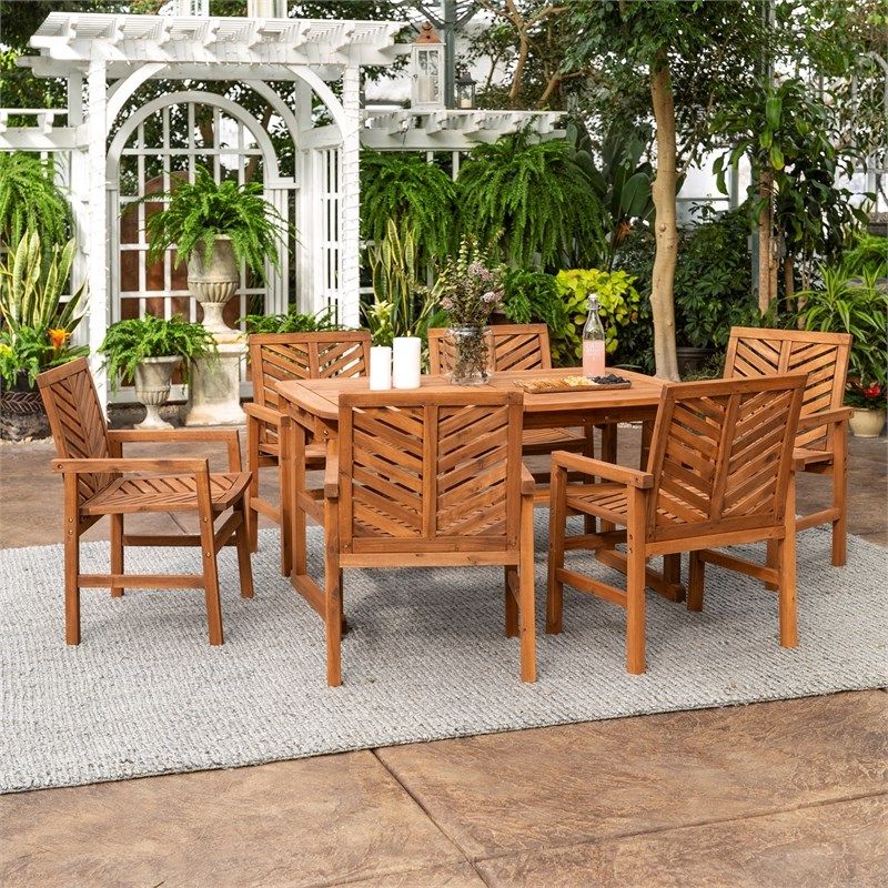 7 Piece Extendable Outdoor Patio Dining Set – Brown – Ow7txvinbr With Regard To Widely Used 7 Piece Large Patio Dining Sets (View 6 of 15)