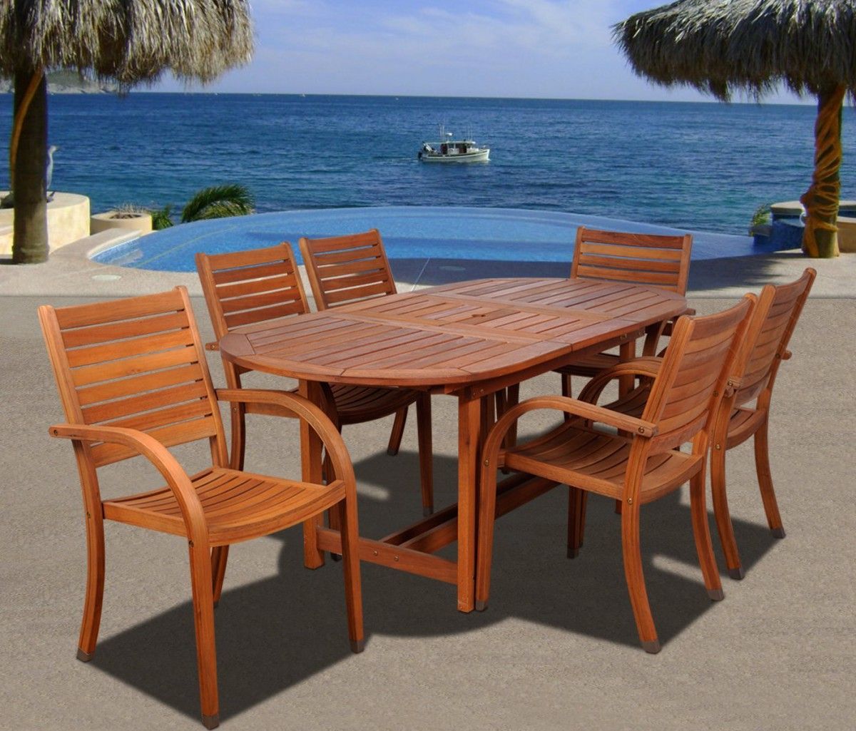 7 Piece Large Patio Dining Sets With Most Recent Amazonia Arizona 7 Piece Wood Outdoor Dining Set With 83" Oval Table (View 9 of 15)