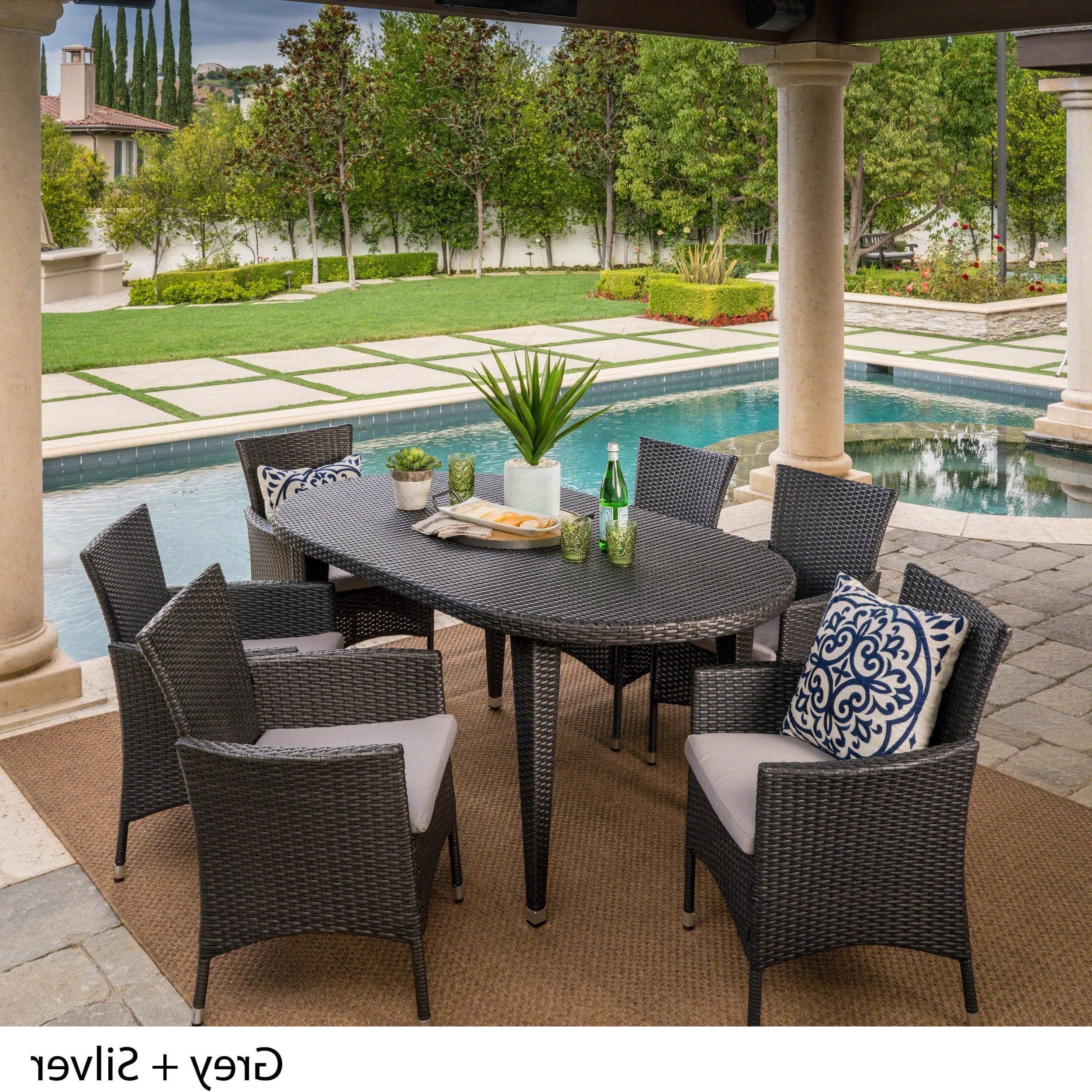 7 Piece Large Patio Dining Sets With Well Liked Vincent Outdoor 7 Piece Oval Wicker Dining Set With Cushions (View 2 of 15)