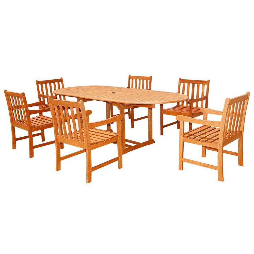 7 Piece Outdoor Oval Dining Sets For Newest Vifah Eco Friendly 7 Piece Wood Outdoor Dining Set With Oval Extension (View 8 of 15)